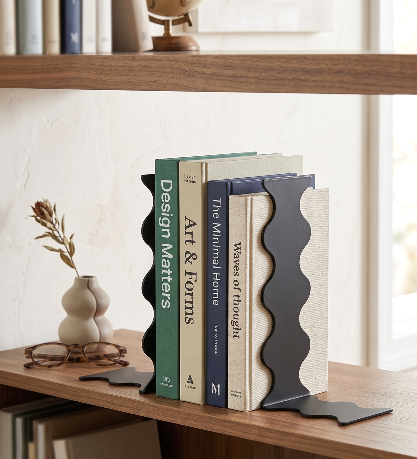 Wavy Metal Bookend - Black