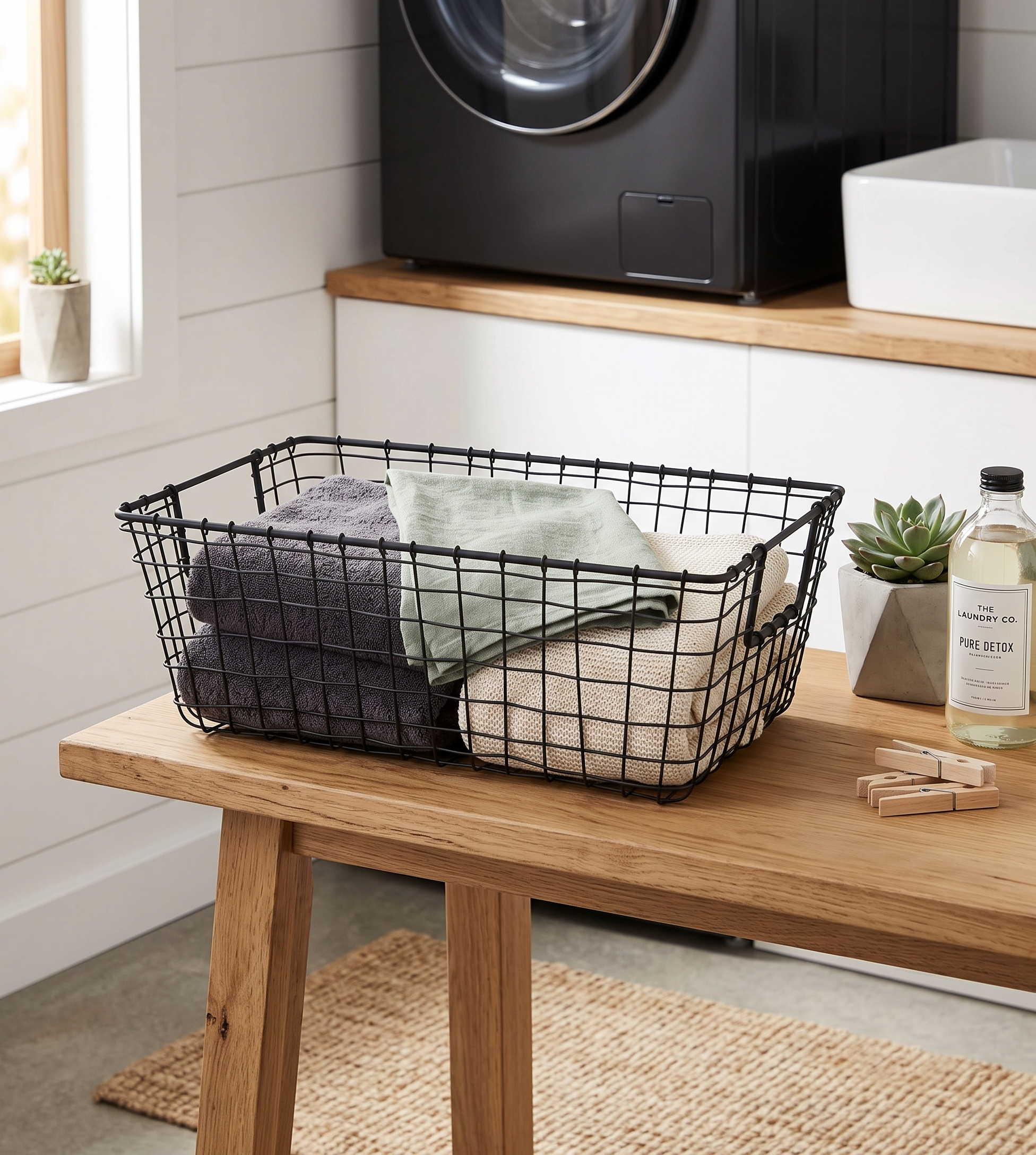 Metal Storage Basket, Rectangle - Black