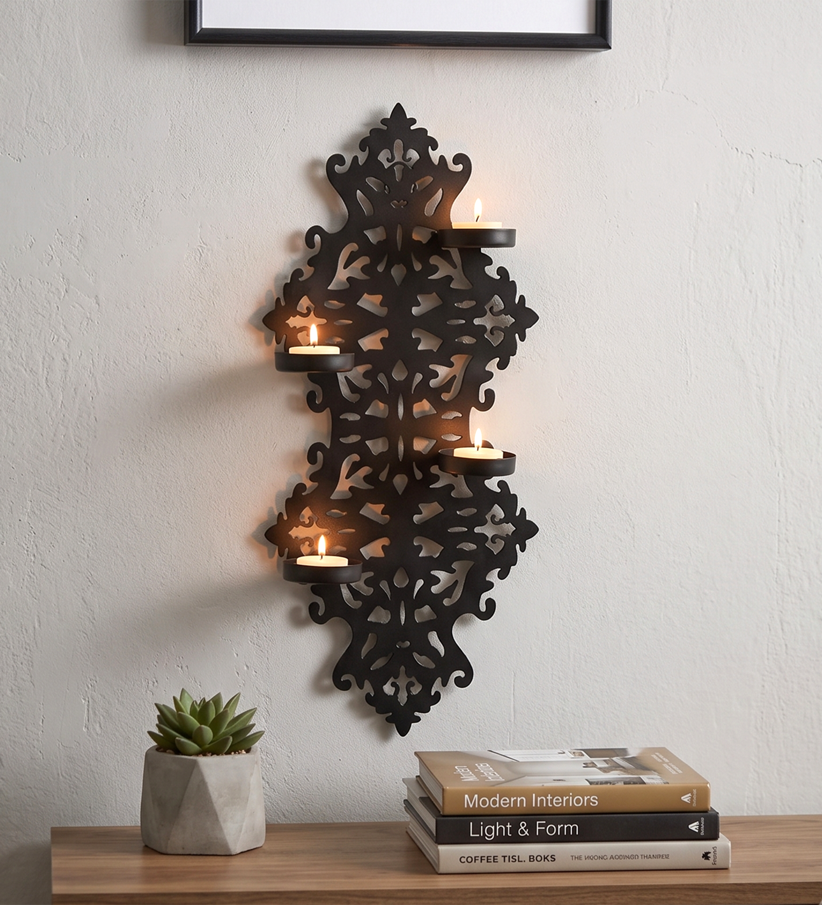Ornate Metal Tea Light Holder - Black