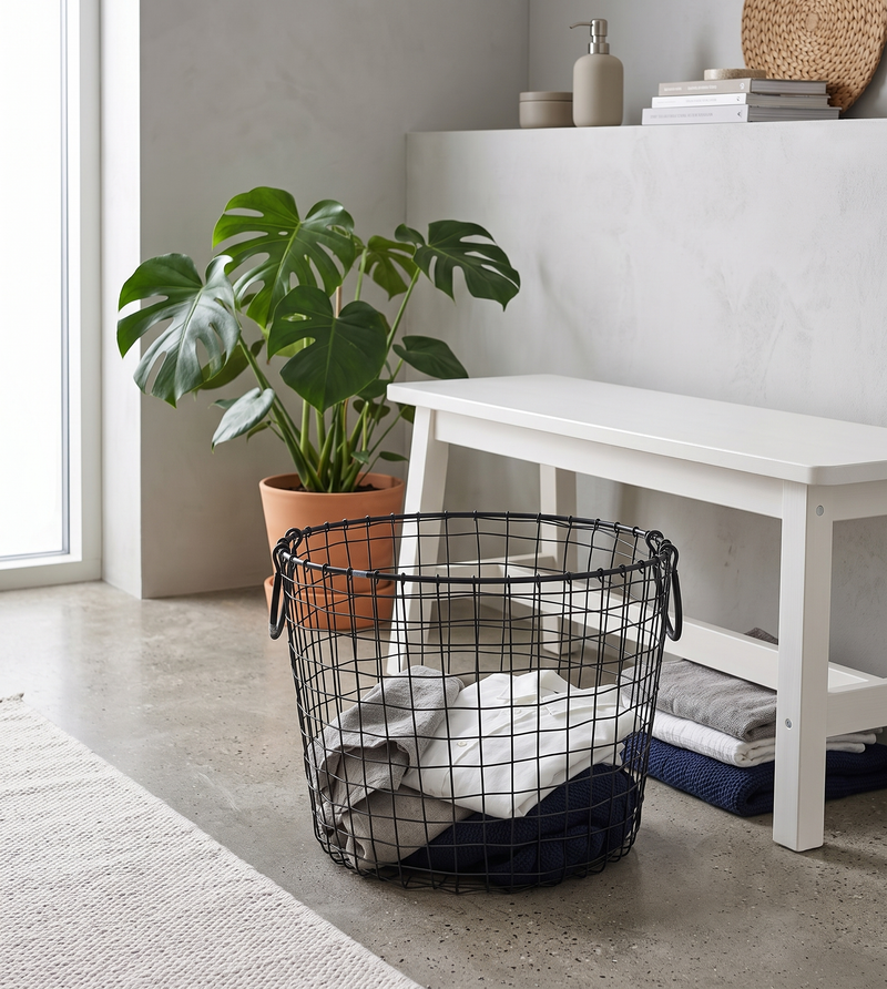 Metal Storage Basket, Round - Black