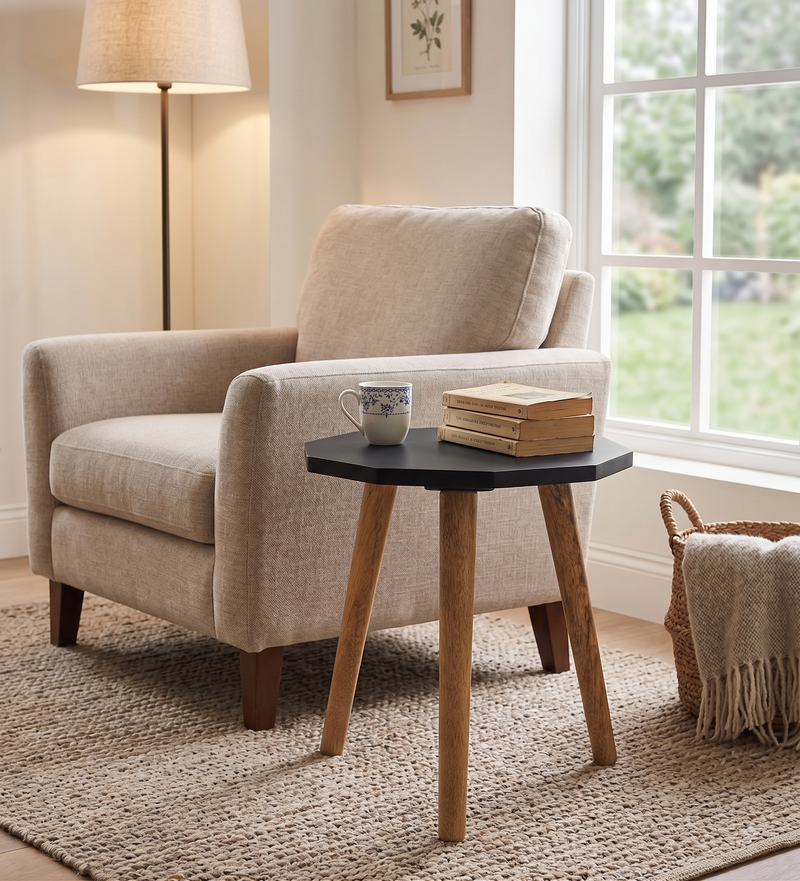 Tripod Wooden Side Table - Black & Natural