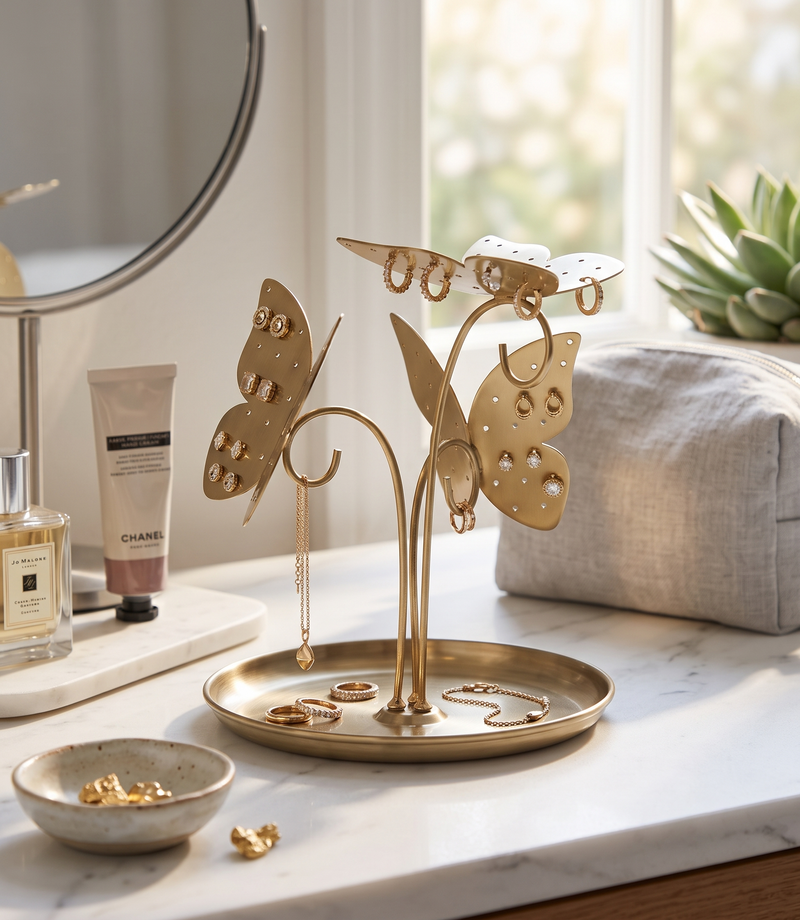 Metal Butterfly Jewellery Organiser - Gold