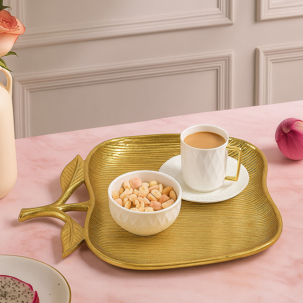 Gold Apple Shape Decorative Serving Tray Platter Decorative Tray for Center Table Centerpiece Platter Tray for Home Décor - Gold