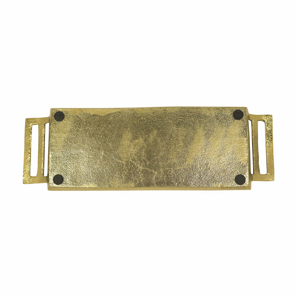 Rectangular Serving Tray with Handles Gold Plated Tray Decorative Aluminium Round Tray for Living Room Dining Office Center Table Decoration, Festival