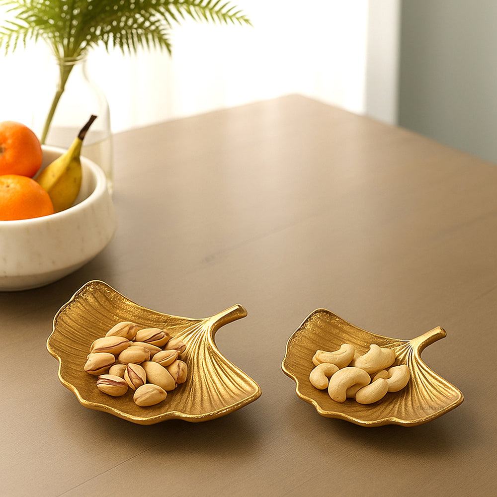 Gold Leaf Decorative Tray Platter for Center Table Centerpiece Platter Tray for Home Décor - Gold