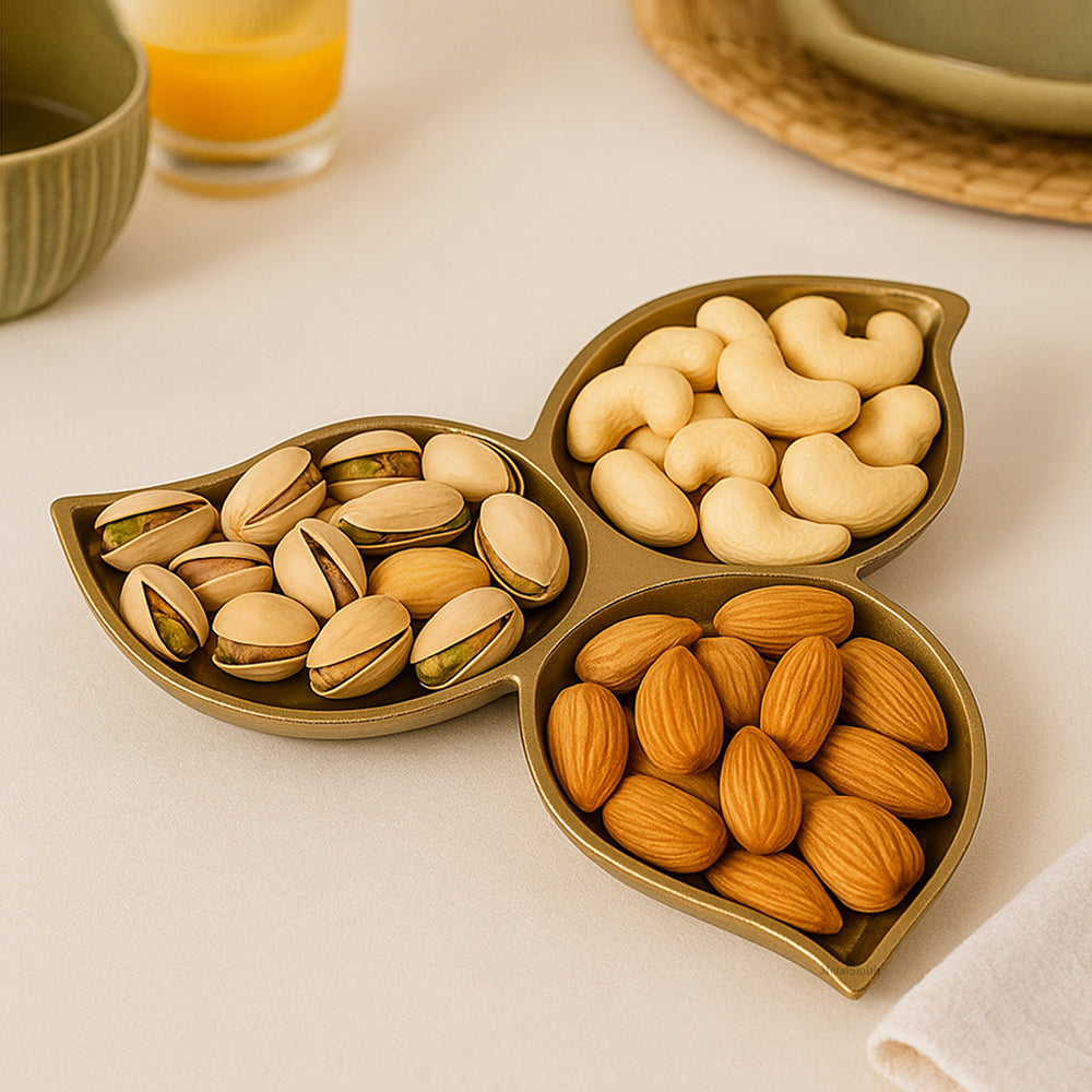 Gold Leaf Decorative Serving Tray Platter Decorative Tray for Center Table Centerpiece Platter Tray for Home Décor - Gold