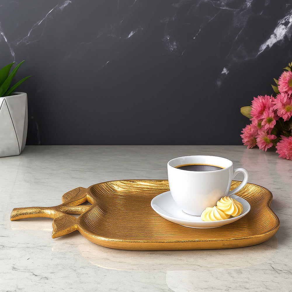 Gold Apple Shape Decorative Serving Tray Platter Decorative Tray for Center Table Centerpiece Platter Tray for Home Décor - Gold
