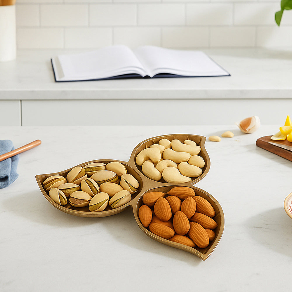 Gold Leaf Decorative Serving Tray Platter Decorative Tray for Center Table Centerpiece Platter Tray for Home Décor - Gold