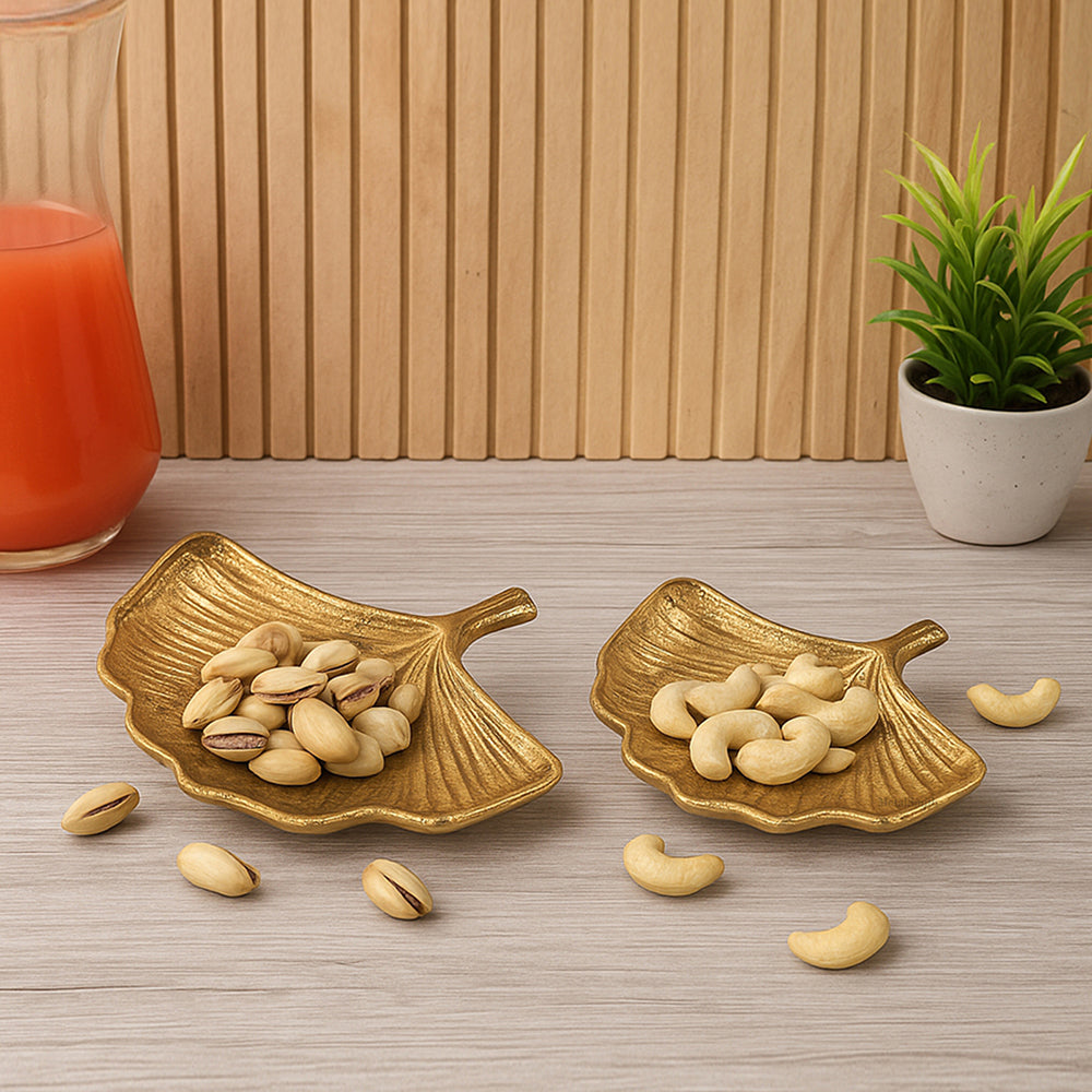 Gold Leaf Decorative Tray Platter for Center Table Centerpiece Platter Tray for Home Décor - Gold