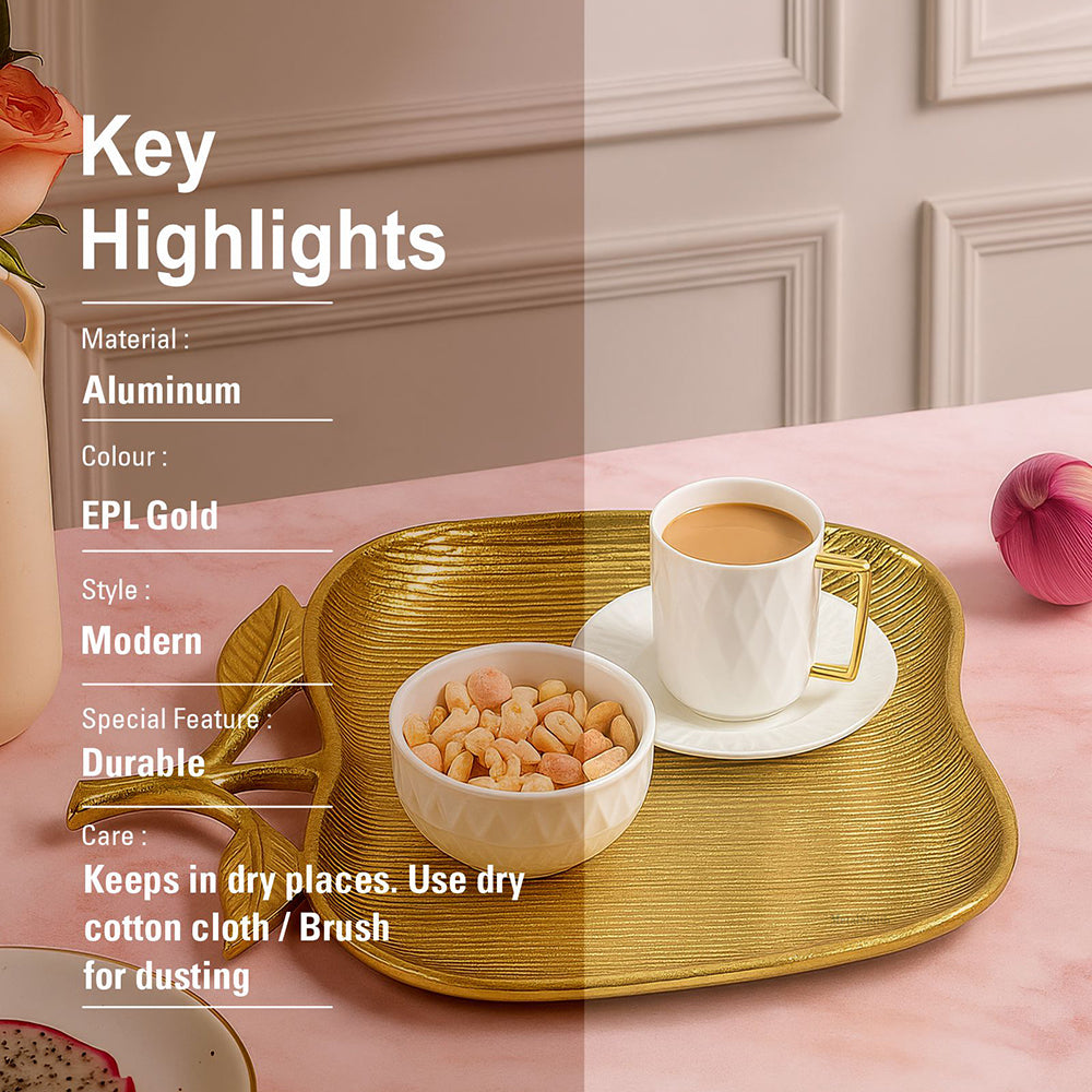 Gold Apple Shape Decorative Serving Tray Platter Decorative Tray for Center Table Centerpiece Platter Tray for Home Décor - Gold