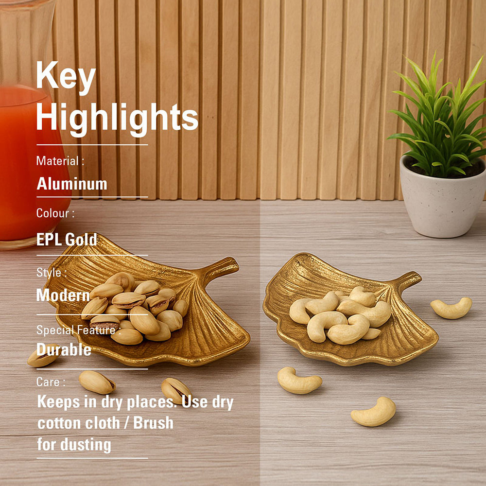 Gold Leaf Decorative Tray Platter for Center Table Centerpiece Platter Tray for Home Décor - Gold