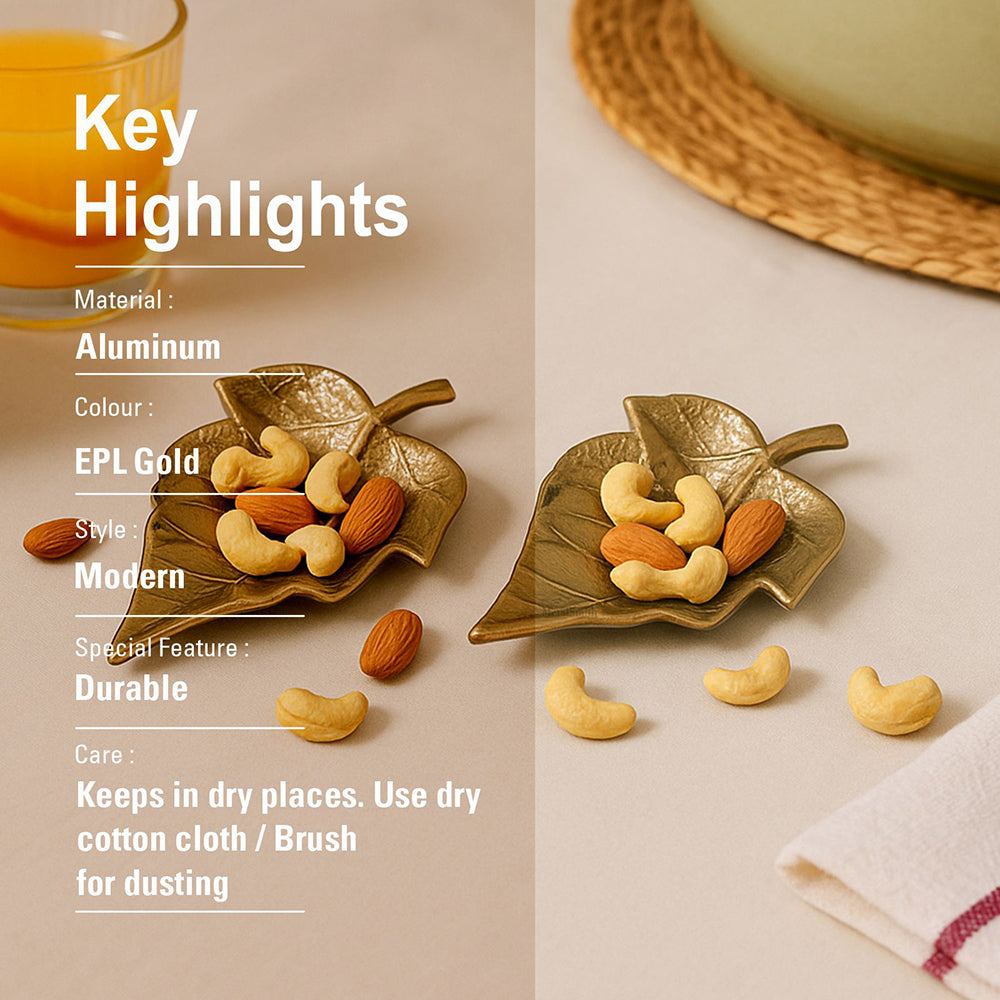 Gold Leaf Decorative Tray Platter for Center Table Centerpiece Platter Tray for Home Décor - Gold