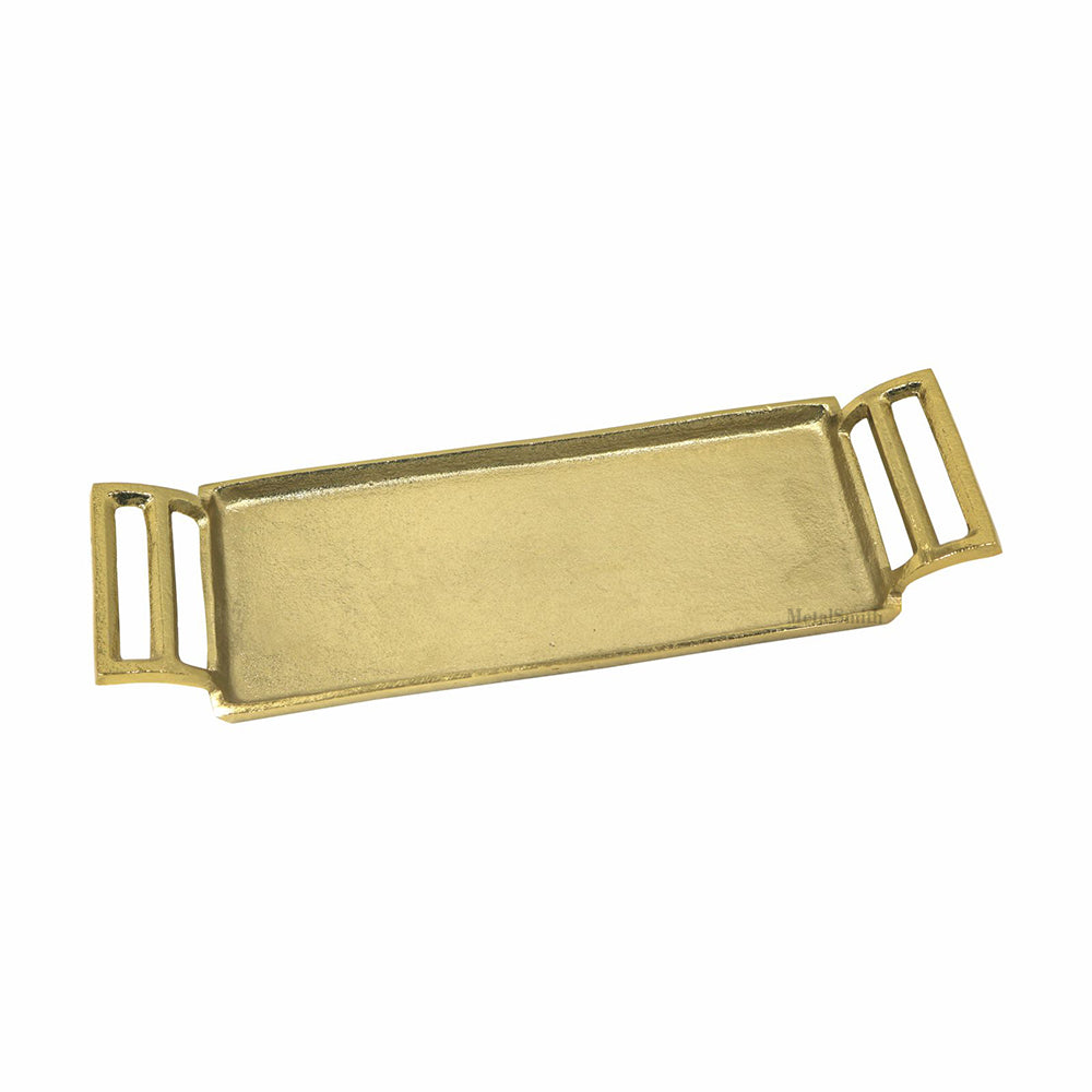 Rectangular Serving Tray with Handles Gold Plated Tray Decorative Aluminium Round Tray for Living Room Dining Office Center Table Decoration, Festival