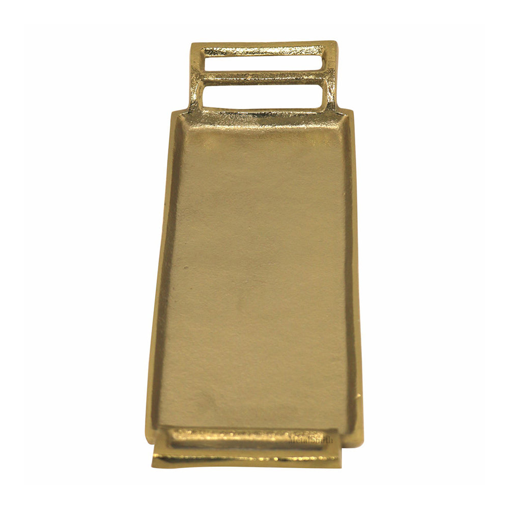 Rectangular Serving Tray with Handles Gold Plated Tray Decorative Aluminium Round Tray for Living Room Dining Office Center Table Decoration, Festival