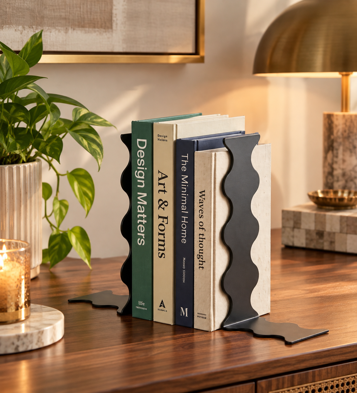 Wavy Metal Bookend - Black