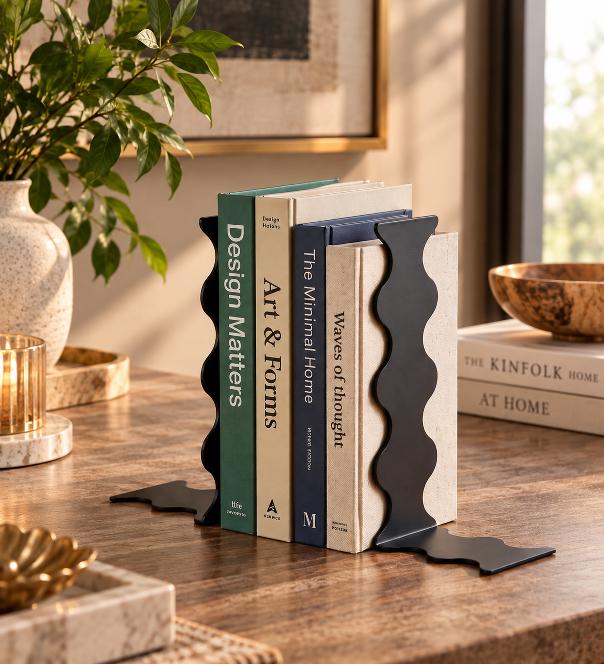 Wavy Metal Bookend - Black