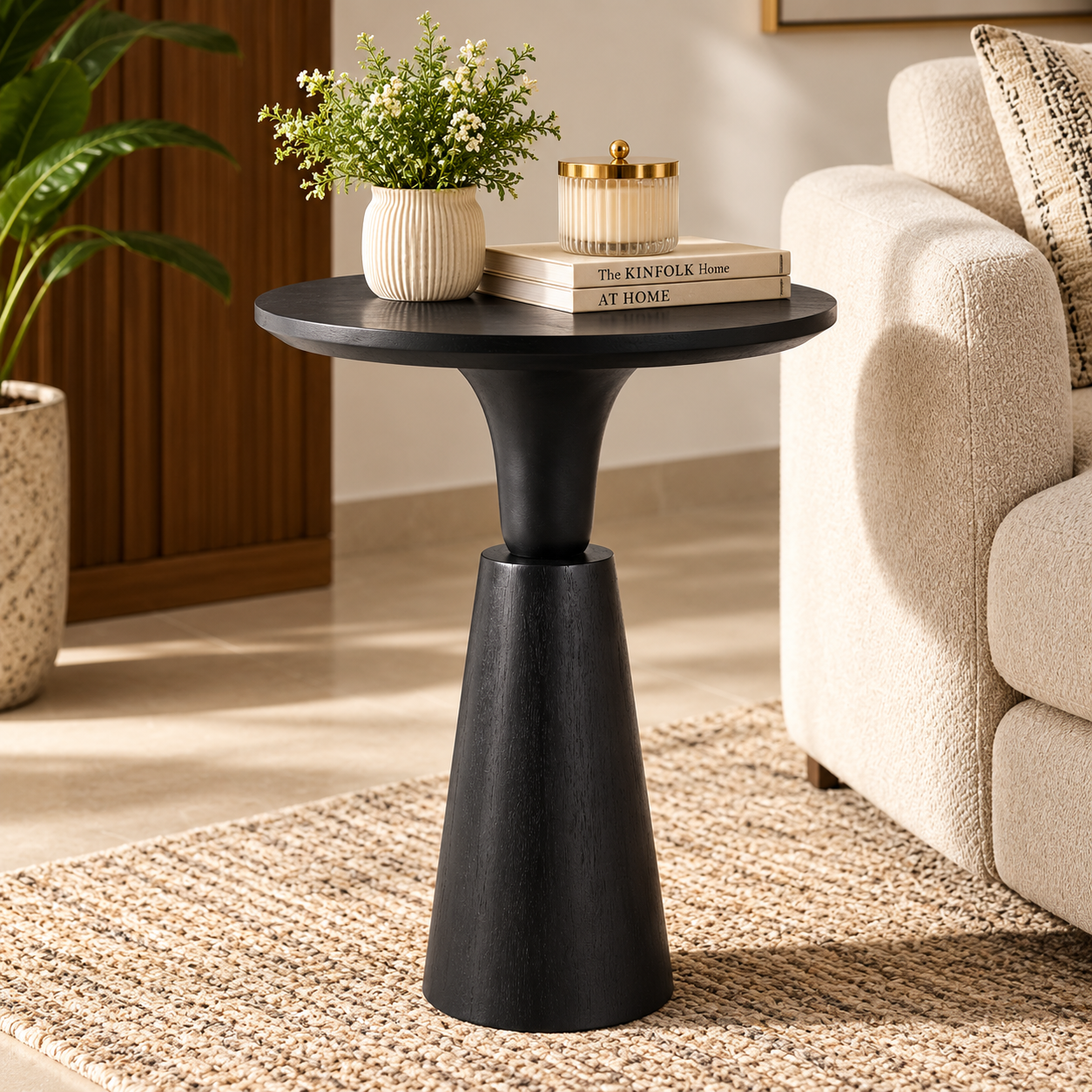 Noiré Sculpt Pedestal Side Table