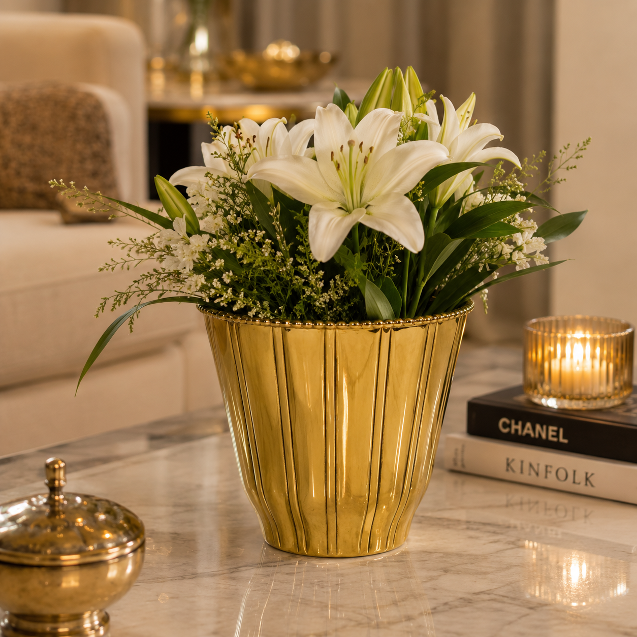 Fluted elegance Gold Vase