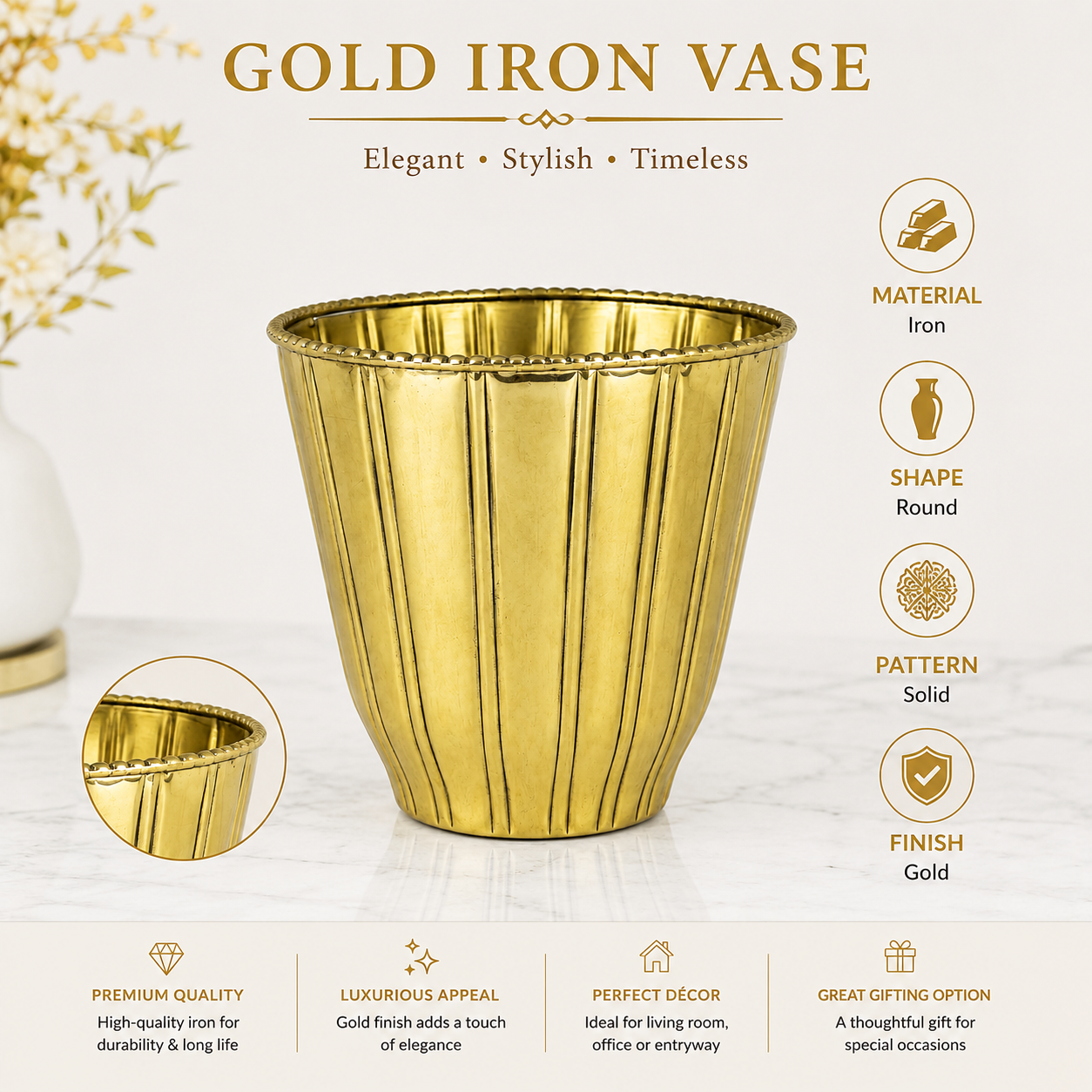 Fluted elegance Gold Vase Small