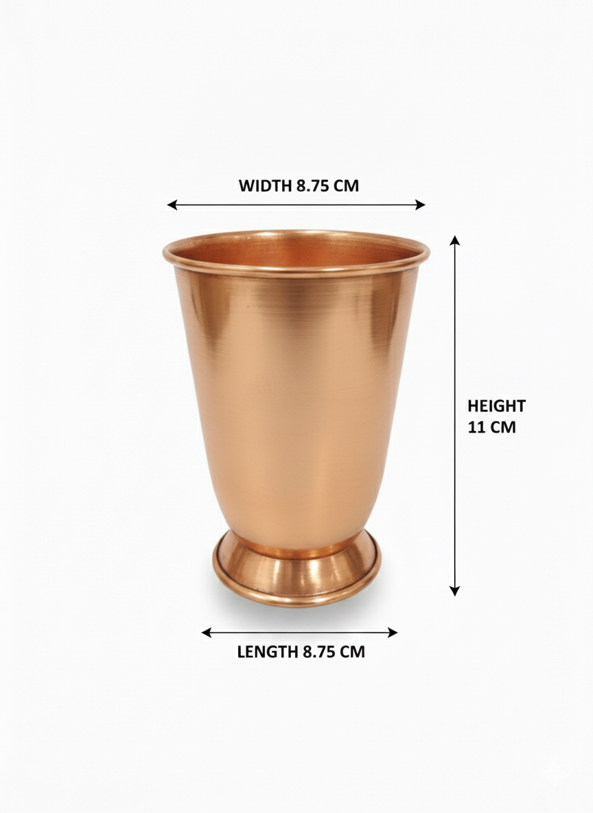 MetalSmith Solid Copper Drinking Glass | Traditional Health Benefits Pure Copper Water Tumbler for Ayurvedic Wellness (8.75 cm x 11 cm) 100% Solid Copper Drinking Cup with Pedestal Base