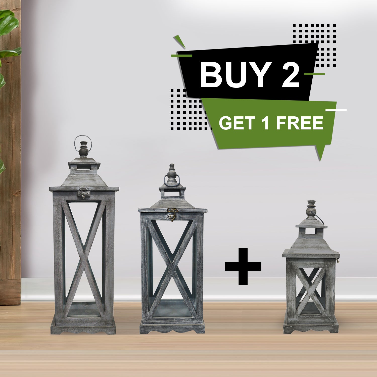 Buy 2 Get 1 Free: Buy Pack Of 2 Square Mango Wood Lantern And Get Small Lantern Free