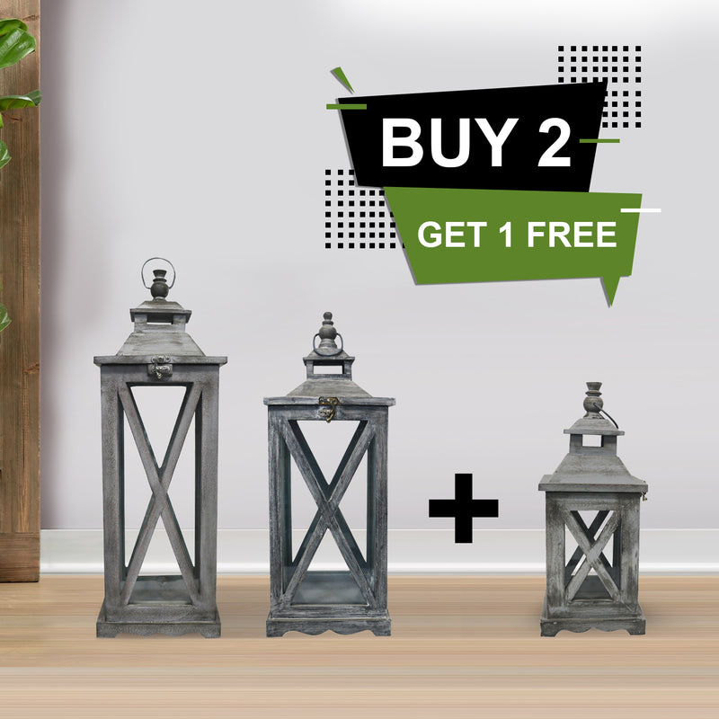 Buy 2 Get 1 Free: Buy Pack Of 2 Square Mango Wood Lantern And Get Small Lantern Free