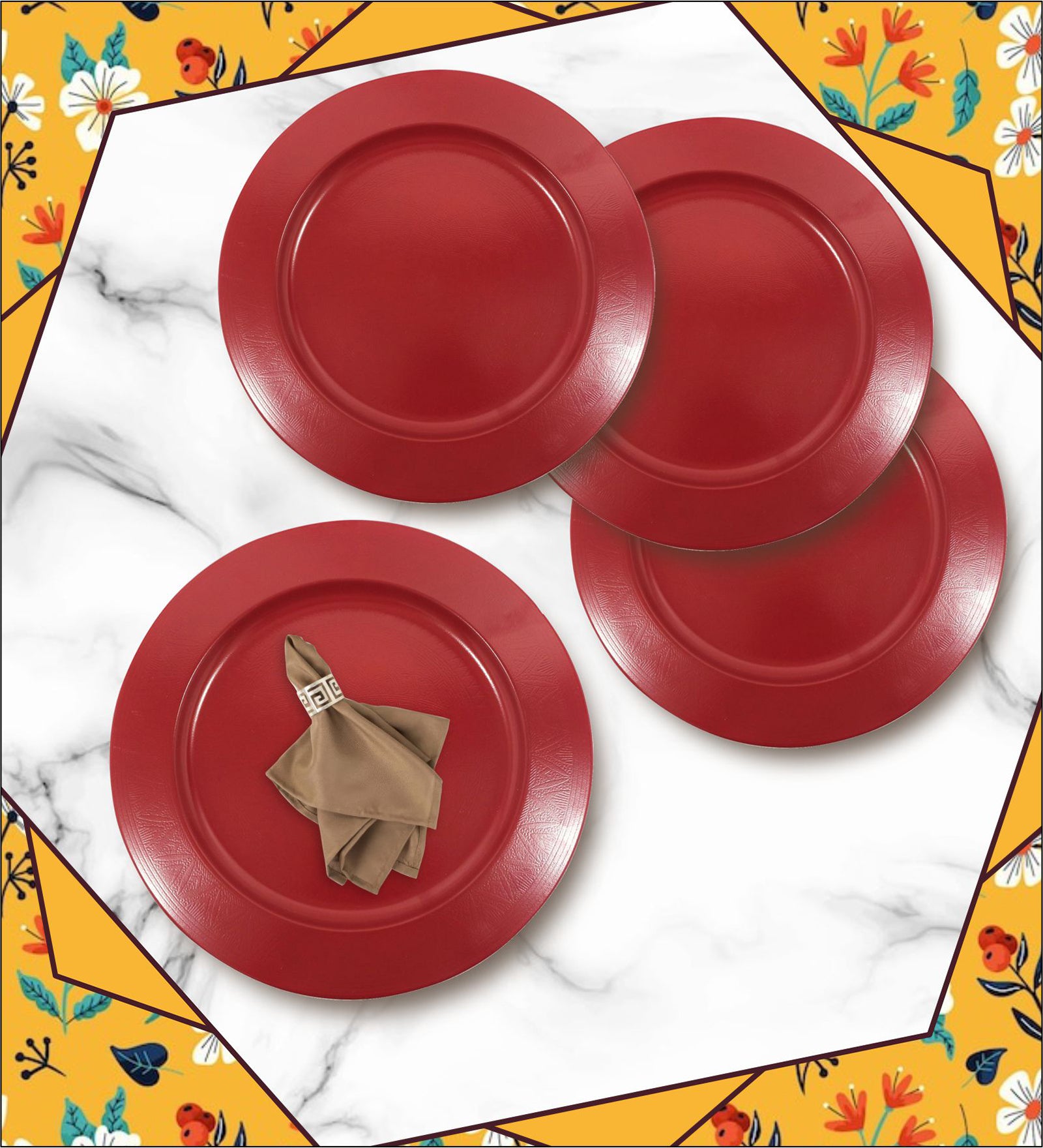 Metalsmith 13 Inch Round Decorative Serving Plate For Formal Occasions, Parties And Wedding Charger Plate (Pack of 4)