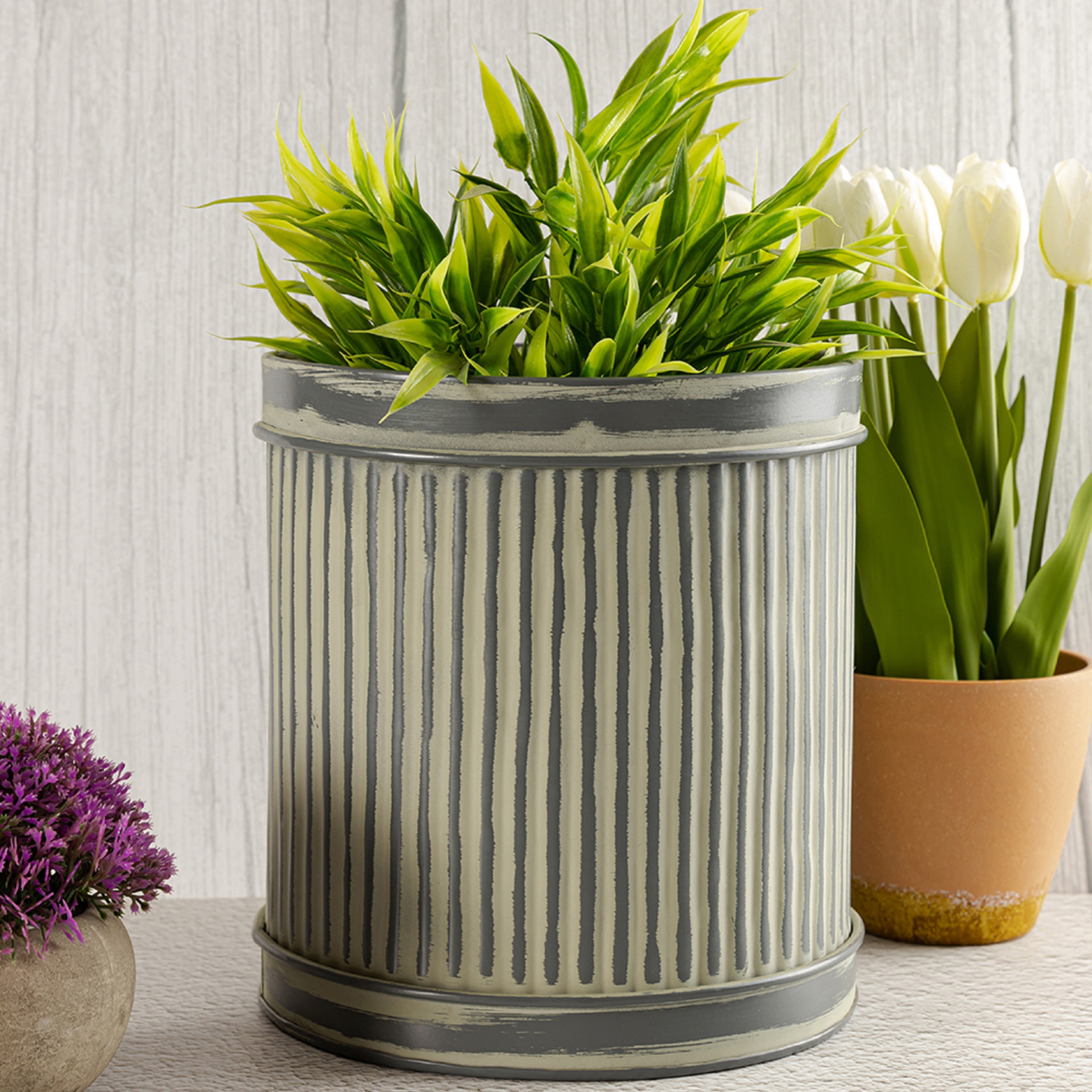 Grey Metal Table Planter For Indoor Plants And Flowers For Home And Office