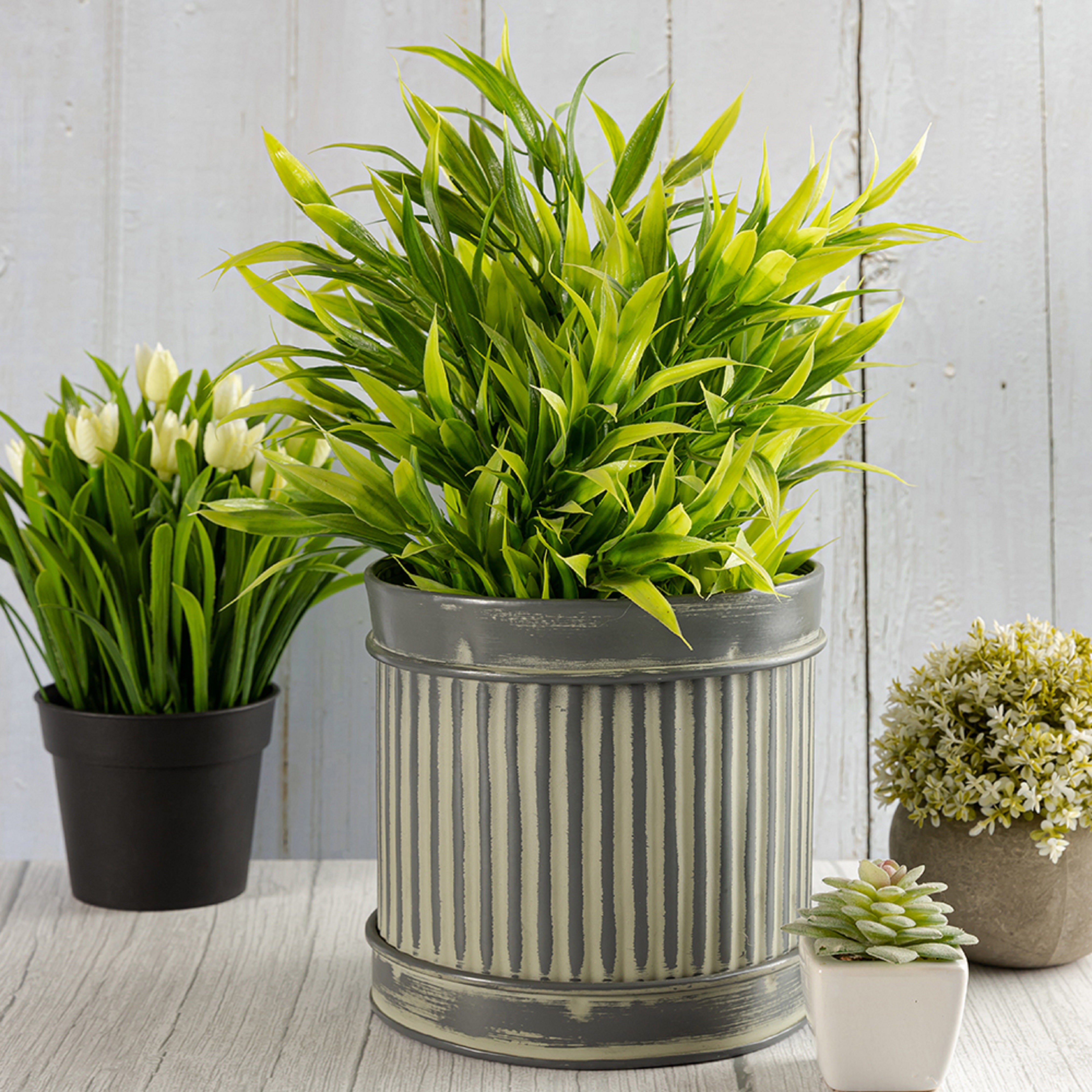 Grey Metal Table Planter For Indoor Plants And Flowers For Home And Office
