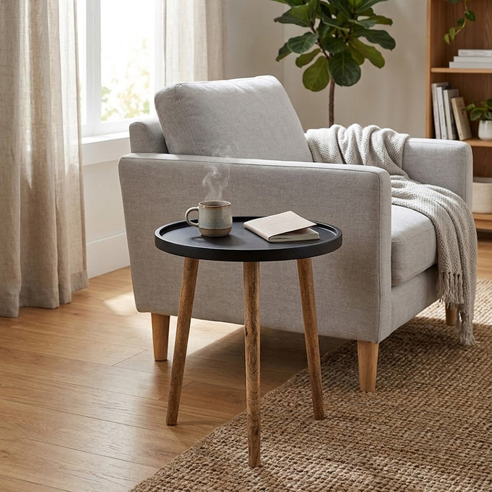 Tripod Wooden Side Table, Large - Natural & Black