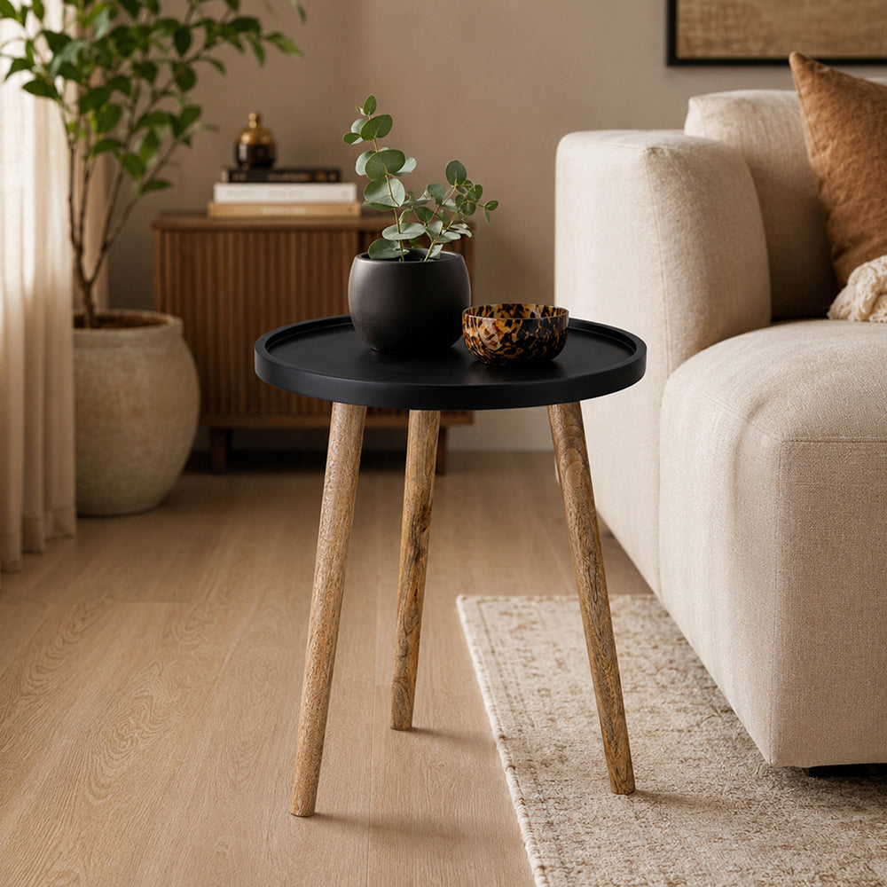 Tripod Wooden Side Table, Large - Natural & Black