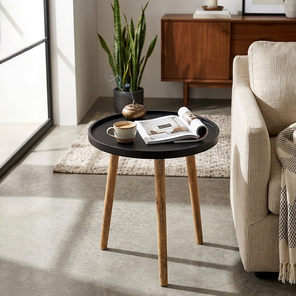 Tripod Wooden Side Table, Large - Natural & Black