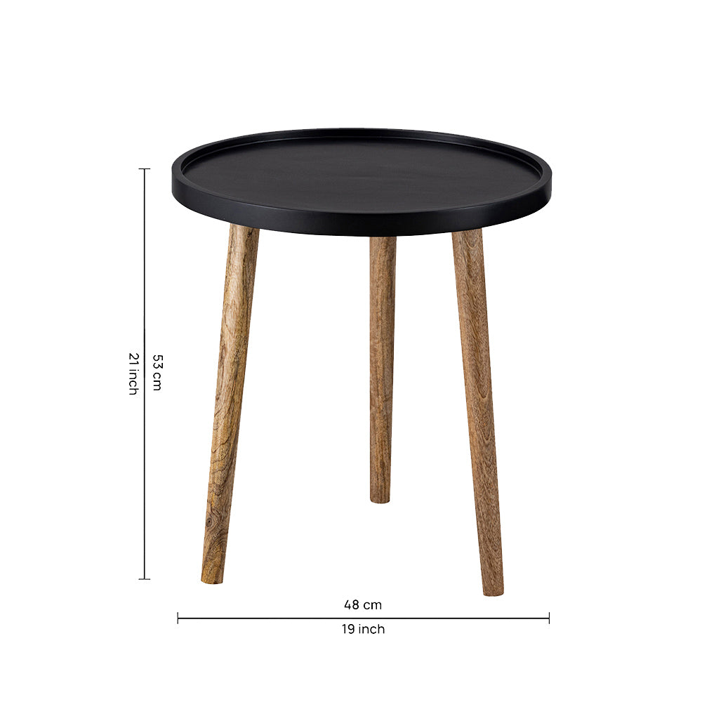 Tripod Wooden Side Table, Large - Natural & Black