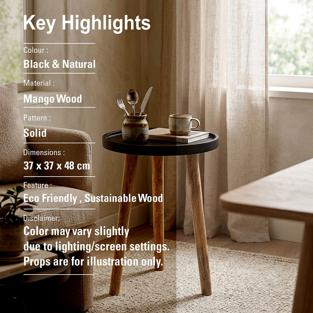 Tripod Wooden Side Table, Small - Natural & Black