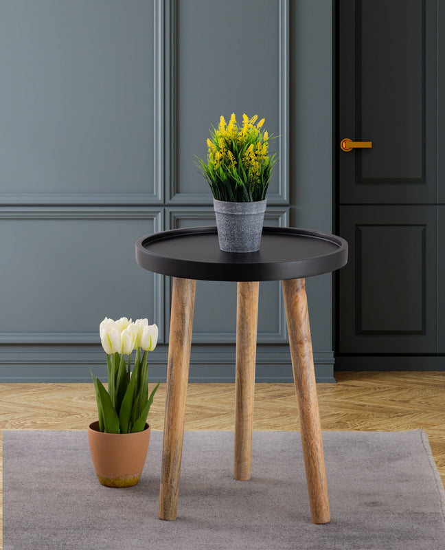 Tripod Wooden Side Table, Small - Natural & Black