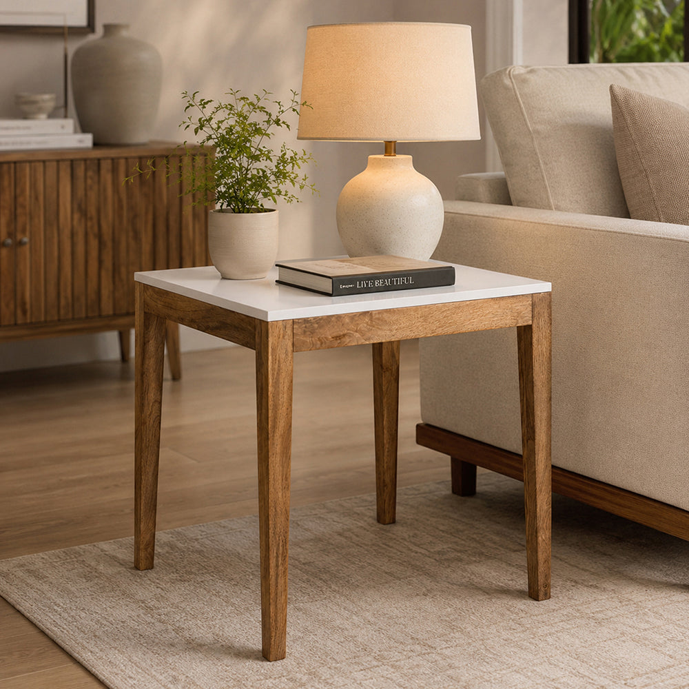 Sockel Wooden Side Table, Large - White