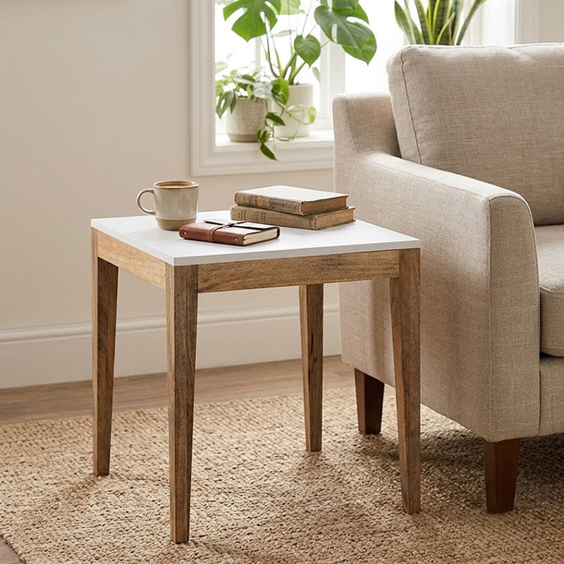 Sockel Wooden Side Table, Medium - White