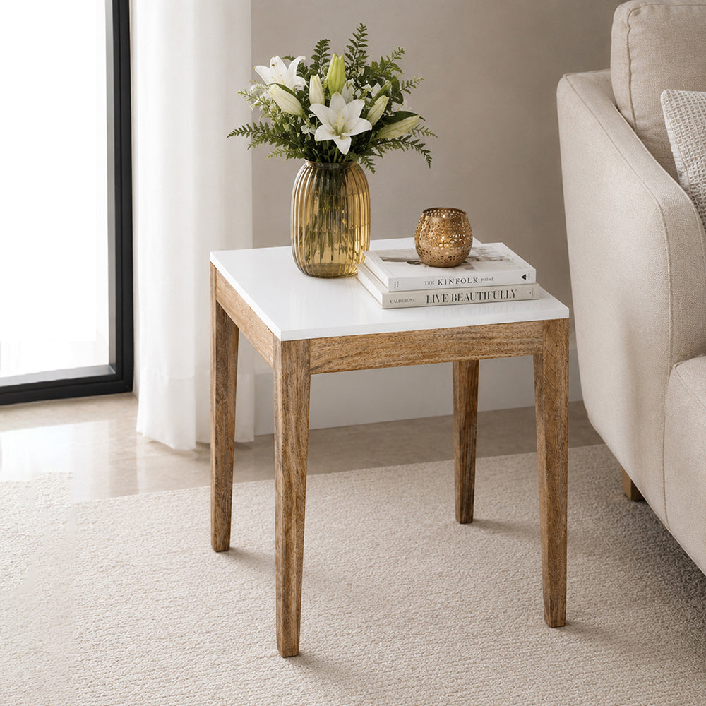 Sockel Wooden Side Table, Medium - White