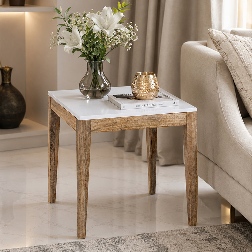 Sockel Wooden Side Table, Medium - White