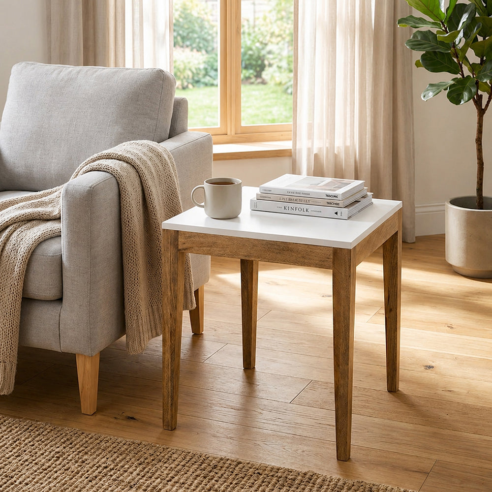 Sockel Wooden Side Table, Medium - White