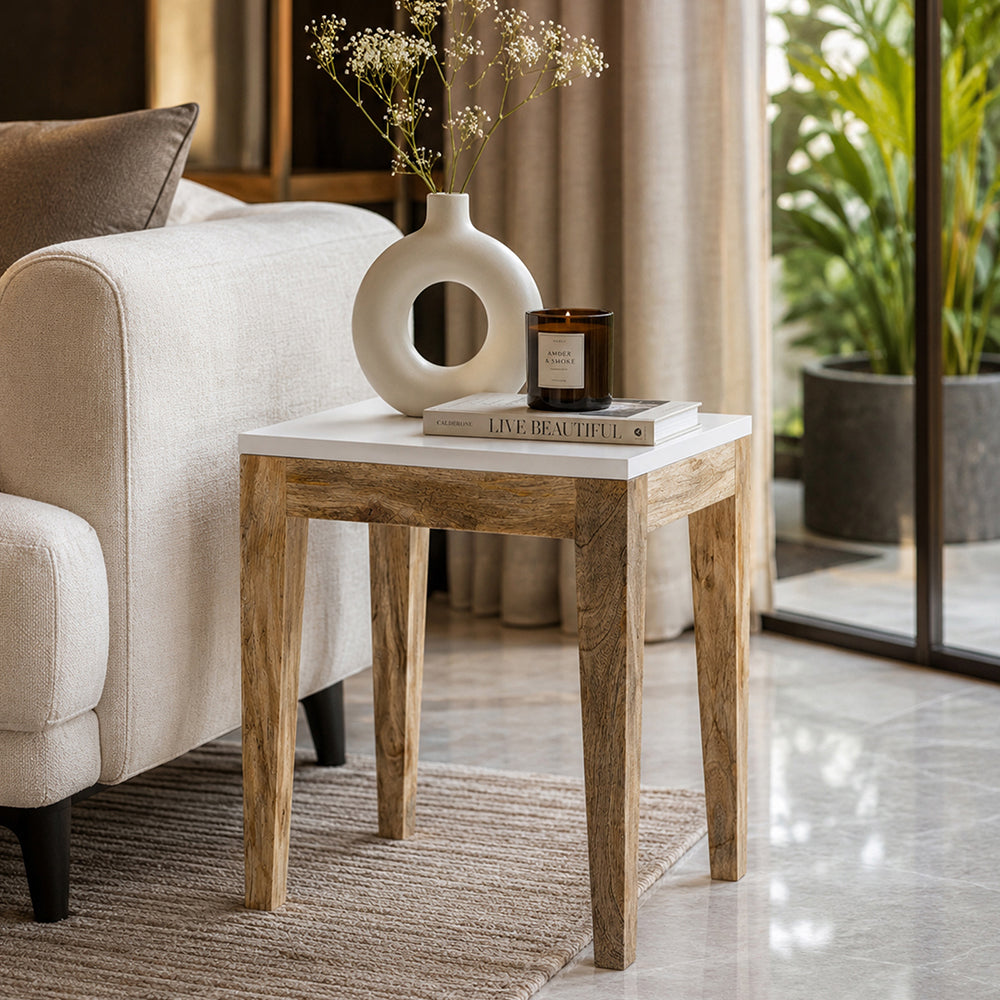 Sockel Wooden Side Table, Small - White