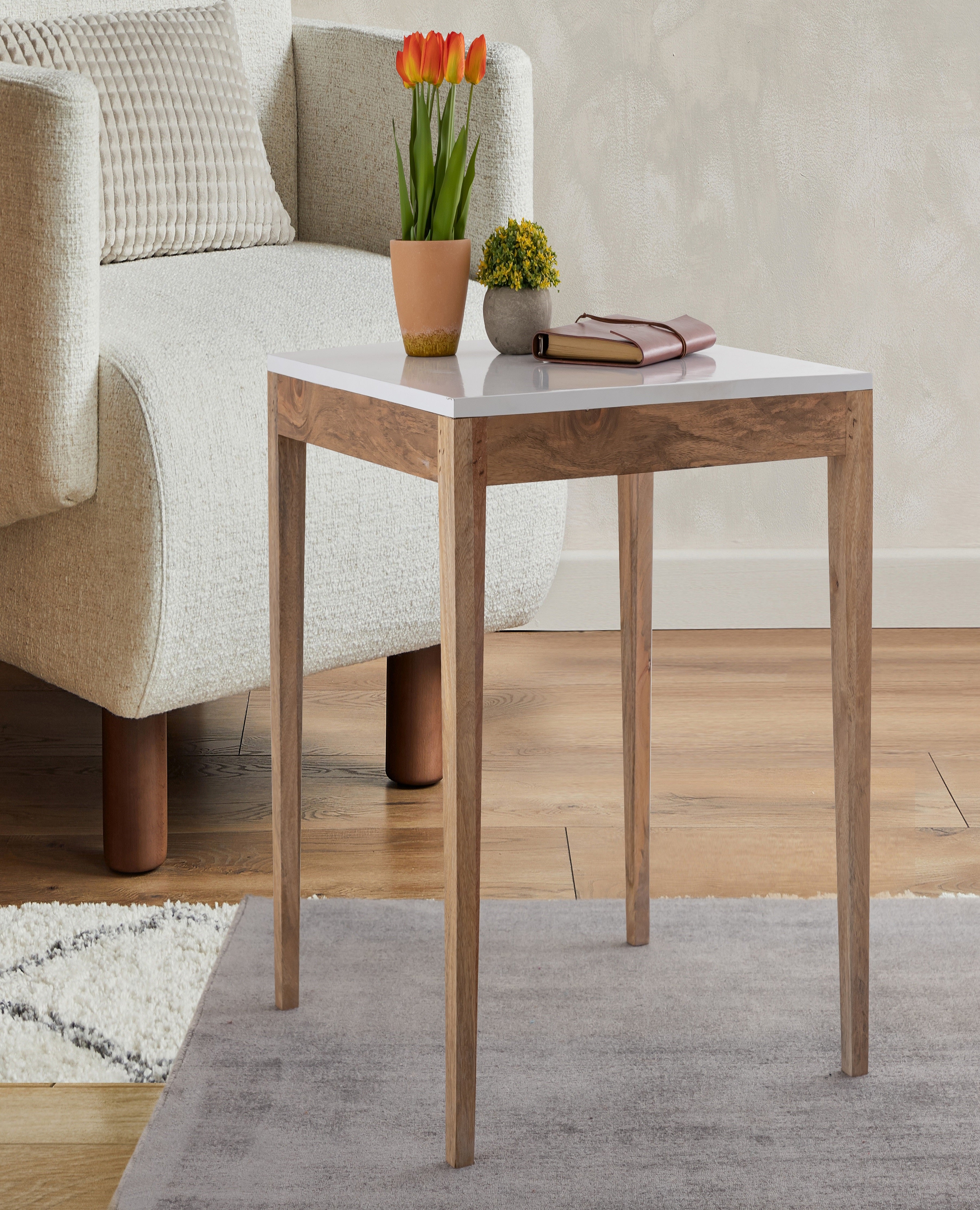 White Wooden Side Table For Home, Kitchen, Living Room, Balcony And Office