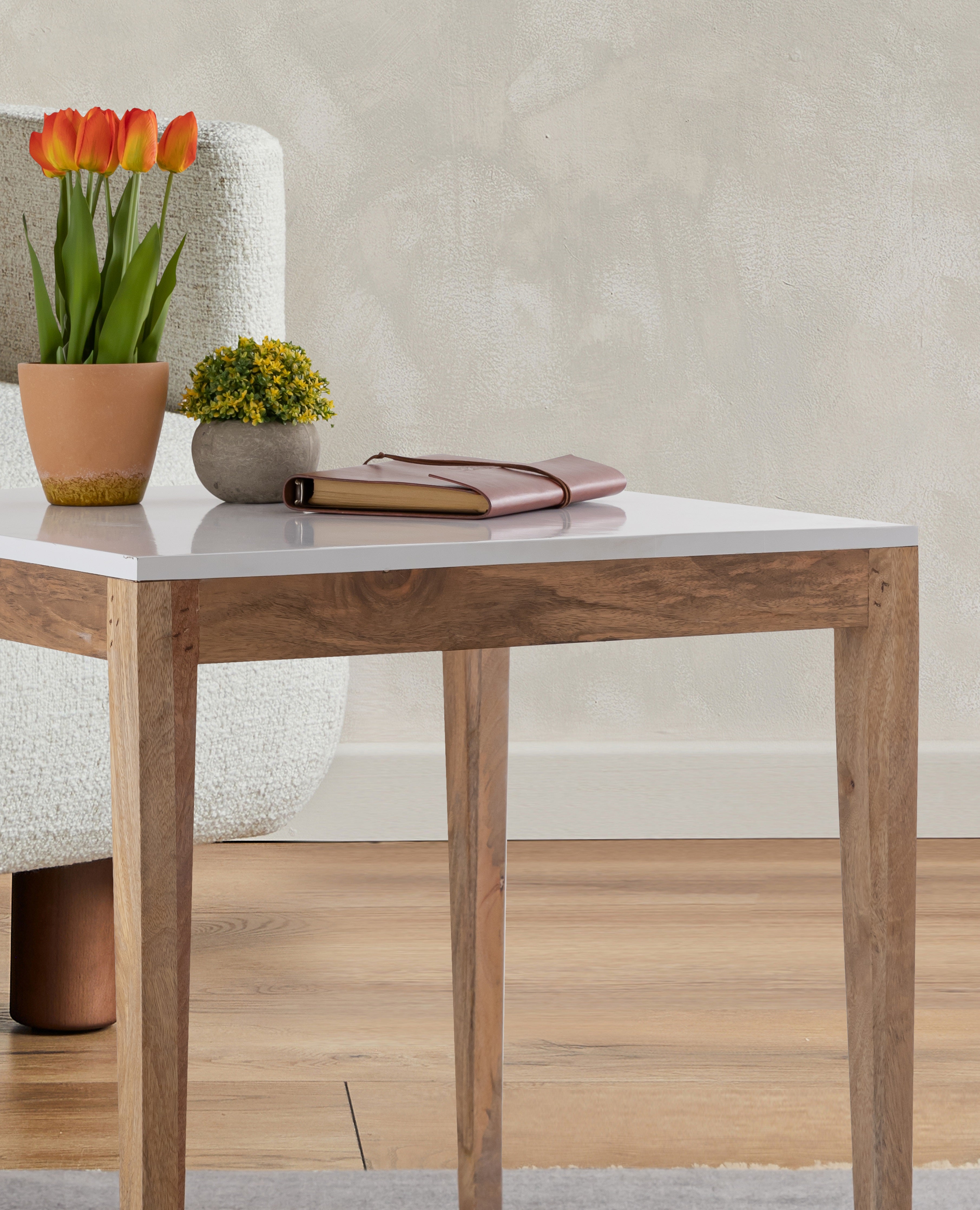 White Wooden Side Table For Home, Kitchen, Living Room, Balcony And Office