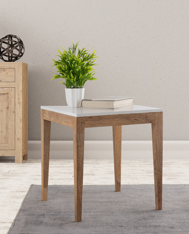 Sockel Wooden Side Table, Medium - White