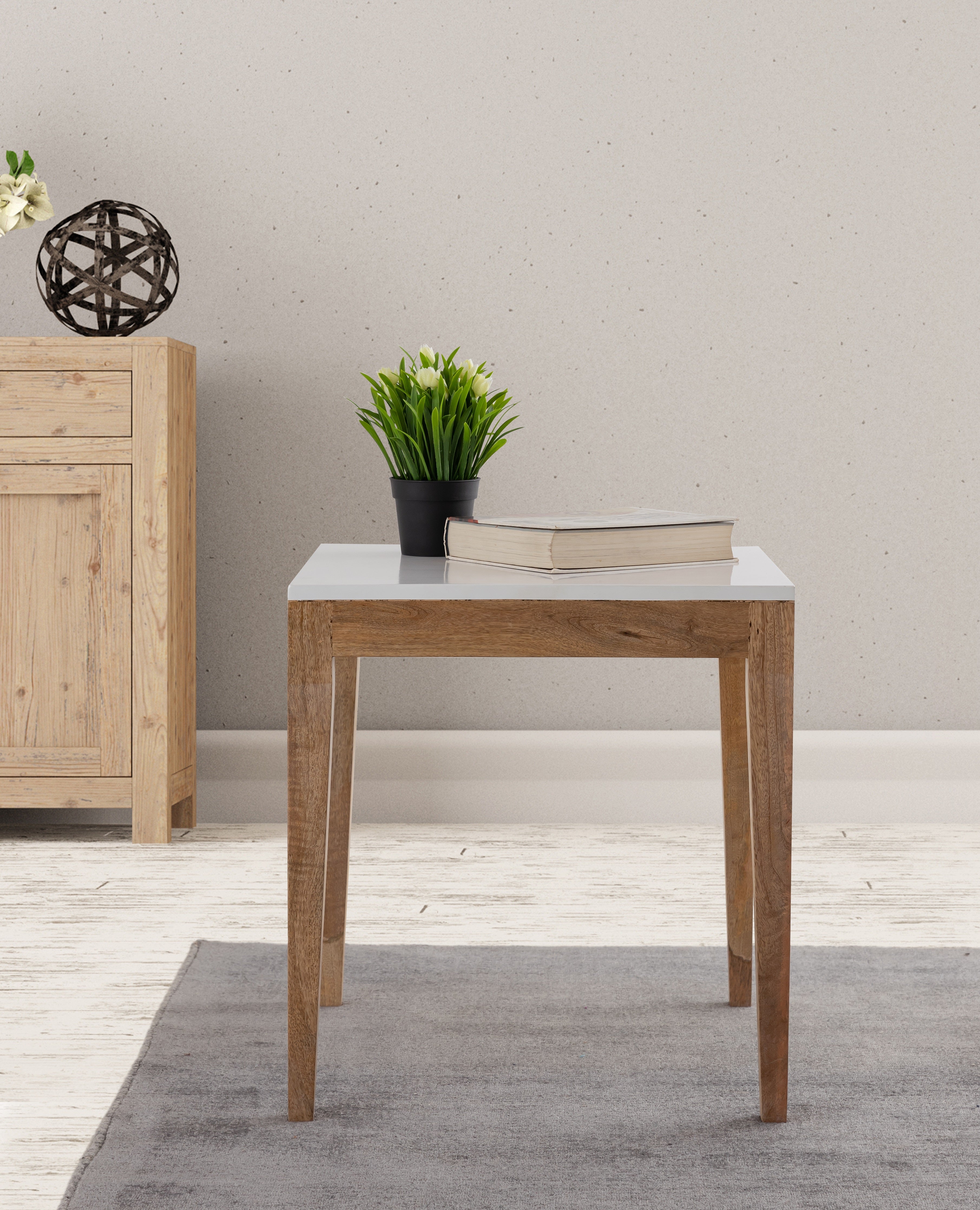 White Wooden Side Table For Home, Kitchen, Living Room, Balcony And Office