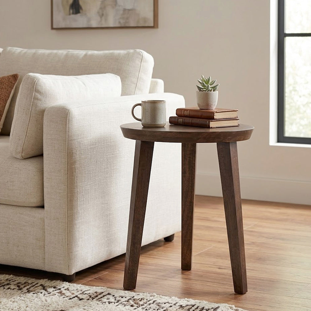 Orb Wooden Side Table, Small - Brown
