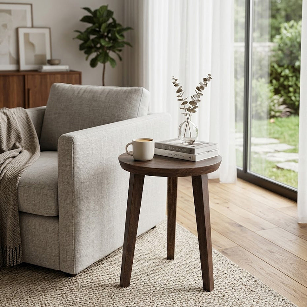 Orb Wooden Side Table, Small - Brown