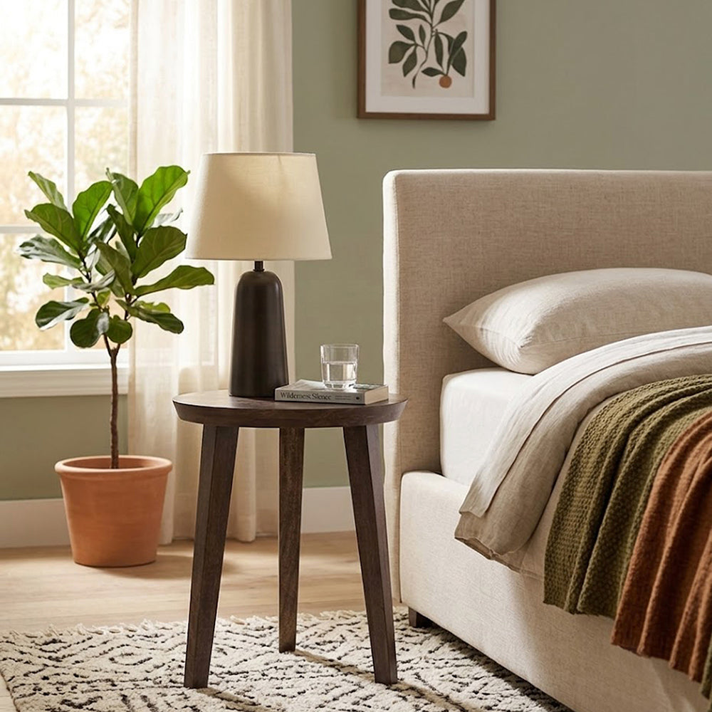 Orb Wooden Side Table, Medium - Brown