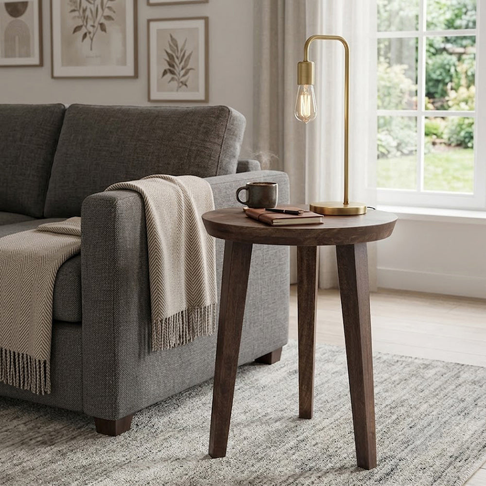 Orb Wooden Side Table, Medium - Brown