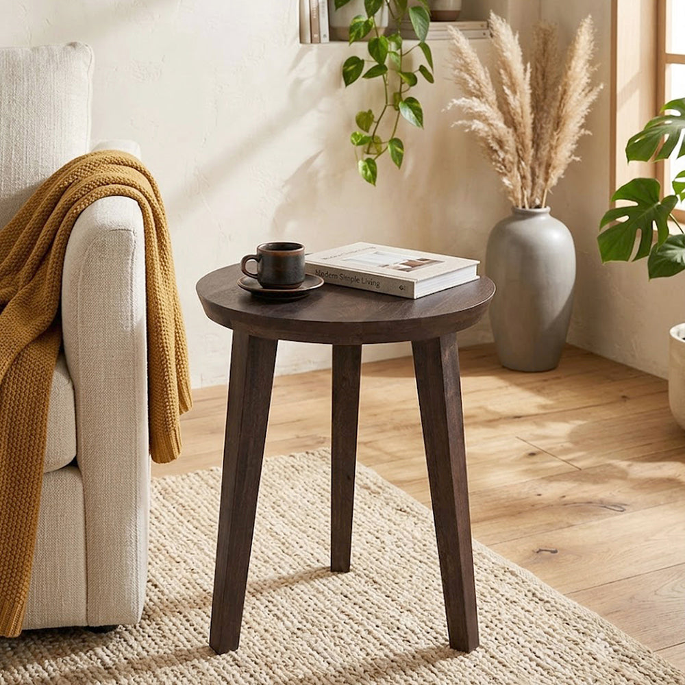 Orb Wooden Side Table, Medium - Brown